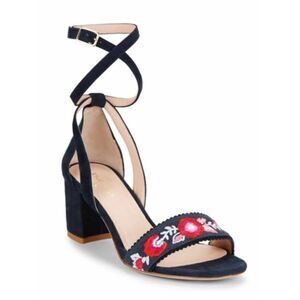 NWT Kate Spade Watson Suede Embroidered Black Block Heel Sandals Sz 8